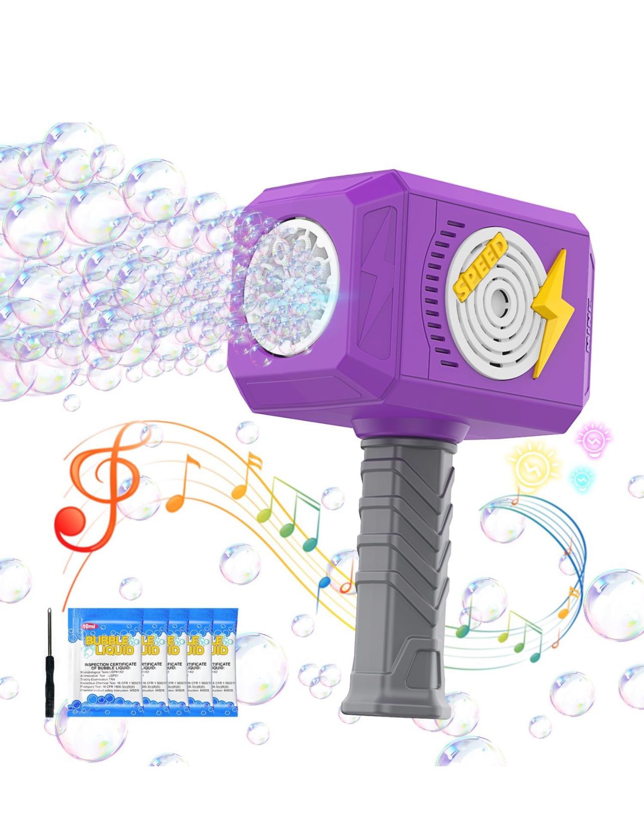 Brandnew Bubble Machine, 2024 New Hammer Bubble Gun Kids Toys for Ages 3 4 5 6 7 8 Year Old Bubbles Wand Toy with Light & Music Bubbles Blaster Includ