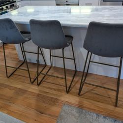 3 Gray Bar Stools - 26"
