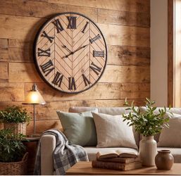 Farmhouse Wall Clock for Living Room Decor, Rustic 24'' Wall Clock