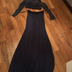 Navy Blue Two Pieces Set Dress Rhinestone New 
