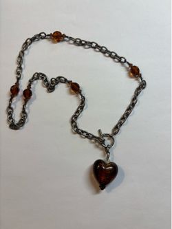 Amber Heart Charm Necklace