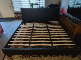 King Size; Leather Headboard & Steel bedframe w/wood slats
