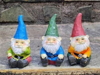 Flower Pot Sitter Fairy Garden Cheerful Folklore Luck Man Gnome 3 Pieces Decor