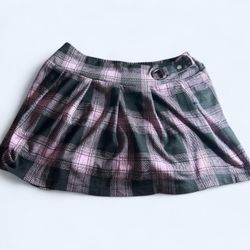 Black and purple plaid mini skirt with bulit in black shorts