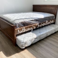 Full Size Bed & Twin Rollout Mattress 