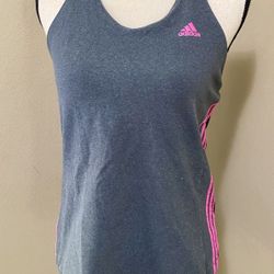 ADIDAS Womens L Performance Climalite Strappy T-Back Athletic Tank Gray Pink EUC