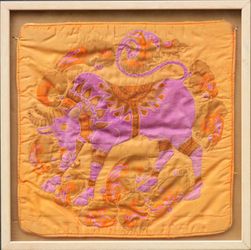 Oriental abstract framed vintage embroidery on silk handmade artwork fine art