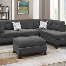 Brand New Ash  Grey Sectional Sofa With Ottoman