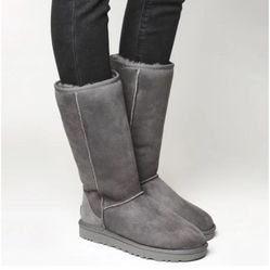 UGG • Classic Tall Sheepskin boots grey shearling sherpa suede knee winter sz 6