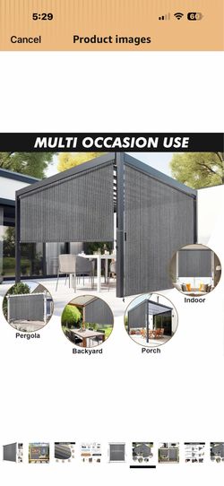 Artpuch Outdoor Roller Shade 8' W x 8' H, Gray Exterior Cordless Patio Shades Roll Up Blinds with Spliced Pole Design, (2 Poles, One-Piece Fabric) 52 