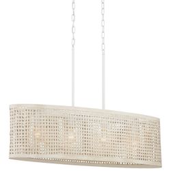 Kichler Sayulita 4-Light Linear Chandelier in a Classic White Finish with a White Washed Wicker Shade, 82402