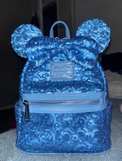 Loungefly Disney Parks Blue Hydrangea Sequin Mini Backpack