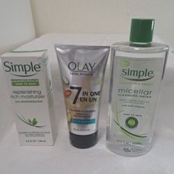 Skin Care-Olay 7 In One Foam Cleanser, Simple Micellar Water & Simple  Rich Moisturizer 