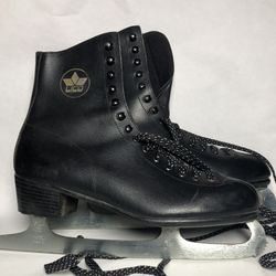 Vtg 70s 80s Ice Skates Figure Skates Lico West Germany Black SFM Canada Blades Size 41 US 9.5–10