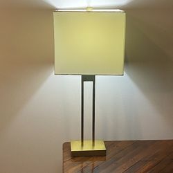 Modern New Table Lamp With The Matte Gold Finish, USB Port And White Square Lampshade H24"