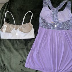 Lululemon Purple Power Top Dance Tank, And Lululemon White Athletic Sport Bra