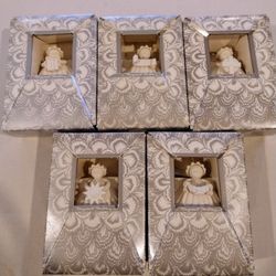 Vintage Retired Margaret Furlong 3" Bisque Porcelain Angel Ornament Set 3