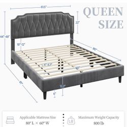 Full/ Queen Size Upholstered Bed Frame with Button-Tufted Headboard/ Height Adjustable Headboard/ Mattress Foundation $180 Firm