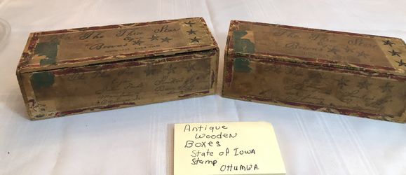 Antique Advertising 2- Wooden Boxes Stamp Ottumwa IA Cash/Venmo WBLa