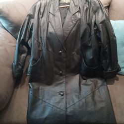 New Women's Avanti Black Leather Trench Coat Sz Large