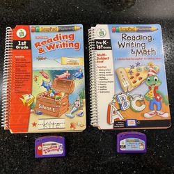 2 LeapFrog LeapPad Plus Books & Cartridges: Reading Writing & Math Pre-K to 1st Grade 