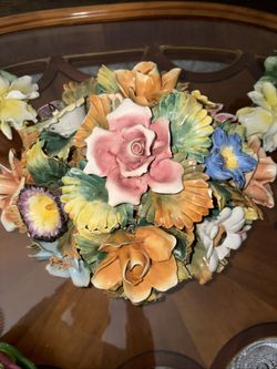 Large Vintage Capodimonte Centerpiece Flower Basket Bouquet