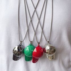 Fashion Hip Hop Hat Pendant Necklace-Green/ Red/ Silver Color(sizing 5.7cm *3.5cm)