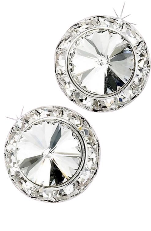 SILVER ROUND STUD EARRINGS w/ SWAROVSKI CRYSTAL