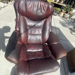 Brown Leather BarcaLounger Recliner + Ottoman