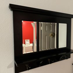 Entryway Shelf W/ Mirrors, Coat Rack 3 Hooks