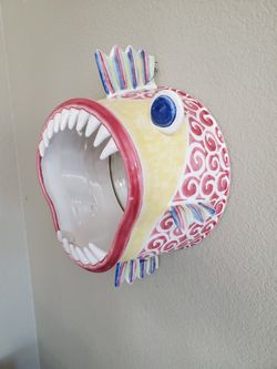 Hand Made Ceramic Fish Wall Hanging Mirror Art