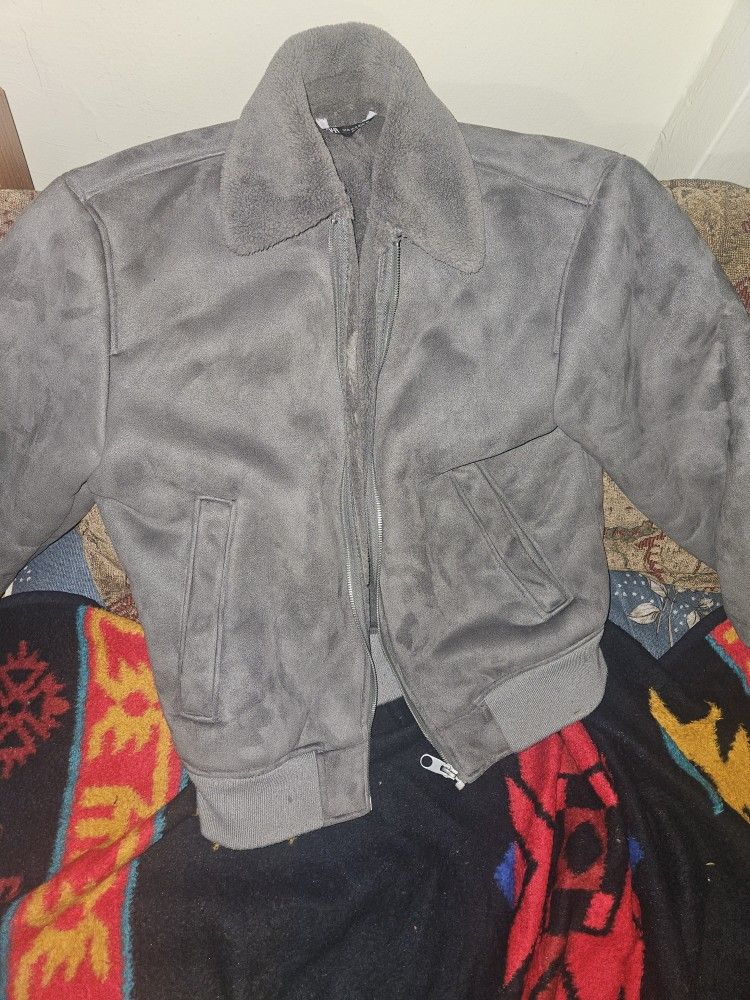 ZARA GRAY SUEDE BOMBER JACKET
