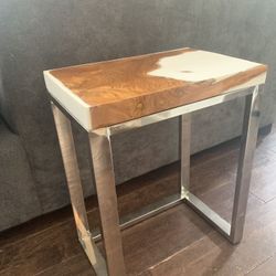 Designer One of a Kind Wood & Resin Cowhide Table