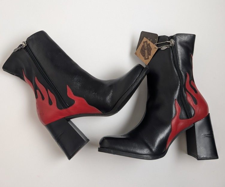 Vintage Harley-Davidson Women’s “After Riding” Black Leather Flame Boots Size 9
