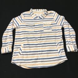 Too Foxy Sherpa Jacket shirt Women’s buttons Fleece Cozy  XL STRIPED