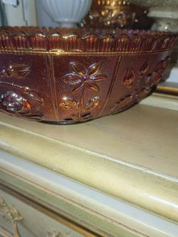 Vtg Imperial  Marigold Carnival Glass Bowl W/ Roses