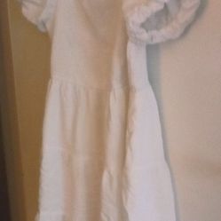 WOMENS WHITE PUFF SLEEVE SPRING DRESS MEDIUM