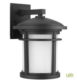 Wish Collection 1-Light 12.5 in. Outdoor Textured Black LED Wall Lantern Sconce