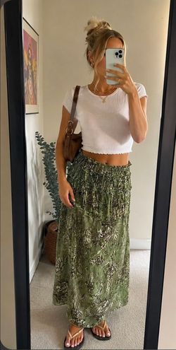 Zara Olive Green Boho Maxi Skirt Size M Festival Cottagecore