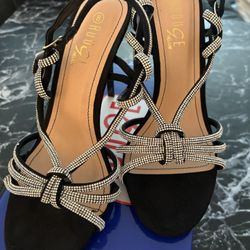 Prom Black High Heels Women's Sandals Open Toe Party Shoes Size 8 New In Box