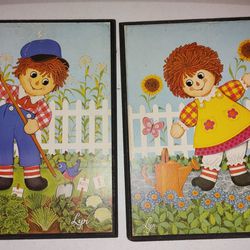 1970s Raggedy Ann and Andy Wooden Painting