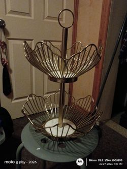 2 gold wire serving tray with marble base