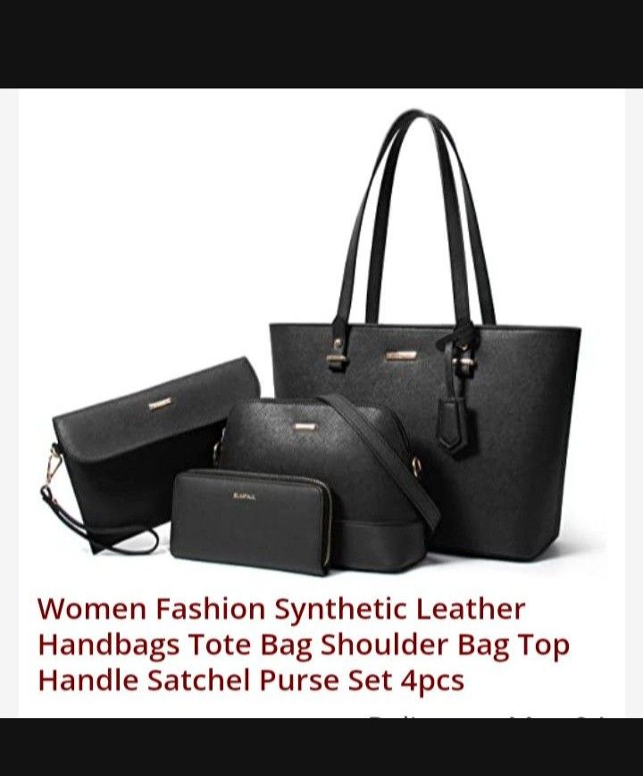 New Women Fashion Black Synthetic Leather Handbags Tote Bag Shoulder Bag Top Handle Satchel Purse Set 4pcs
$30 each Set