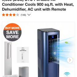 Brand New 9,000 (DOE) BTU Portable Air Conditioner Cools 900 sq.ft. with Heat, Dehumidifier, AC unit with Remote