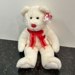 Ty Beanie Buddies Plush White Teddy Bear "Valentino"  With Heart and Tags 14" 