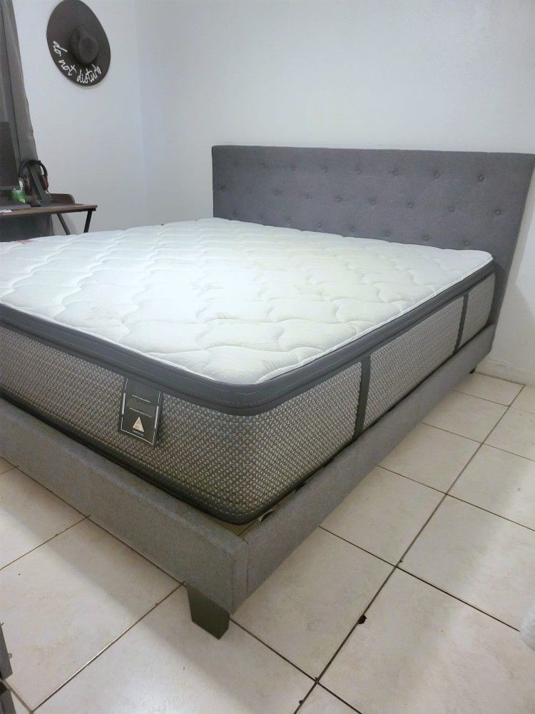 New KING upholstered Bed Frame IN BOX mattress sold separately. 🛌💤