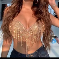 Halter Rhinestone CropWomenSummer Top Corset Tops Night Club Party Fishnet Tank Top Hot