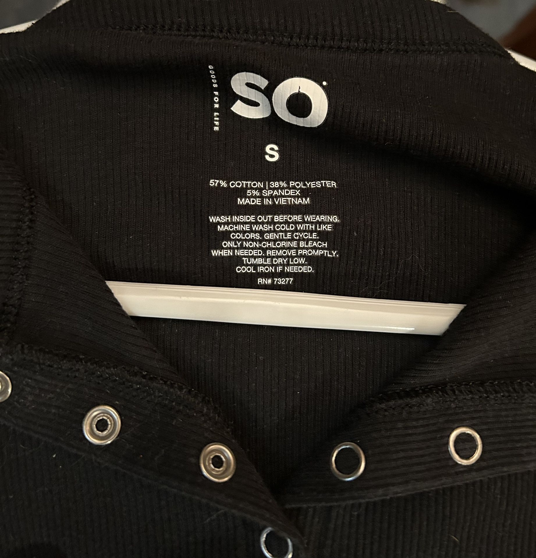 S O Classic Black Button Front Long Sleeve
