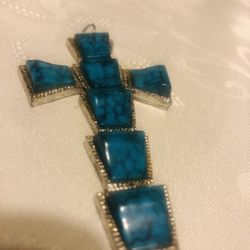 Vintage  Torquise Cross Pendant  3 inches  Long 2 inches  Wide 