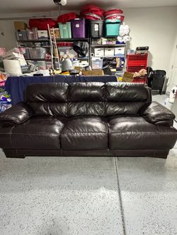 Dark Brown Leather 3-Seat Sofa